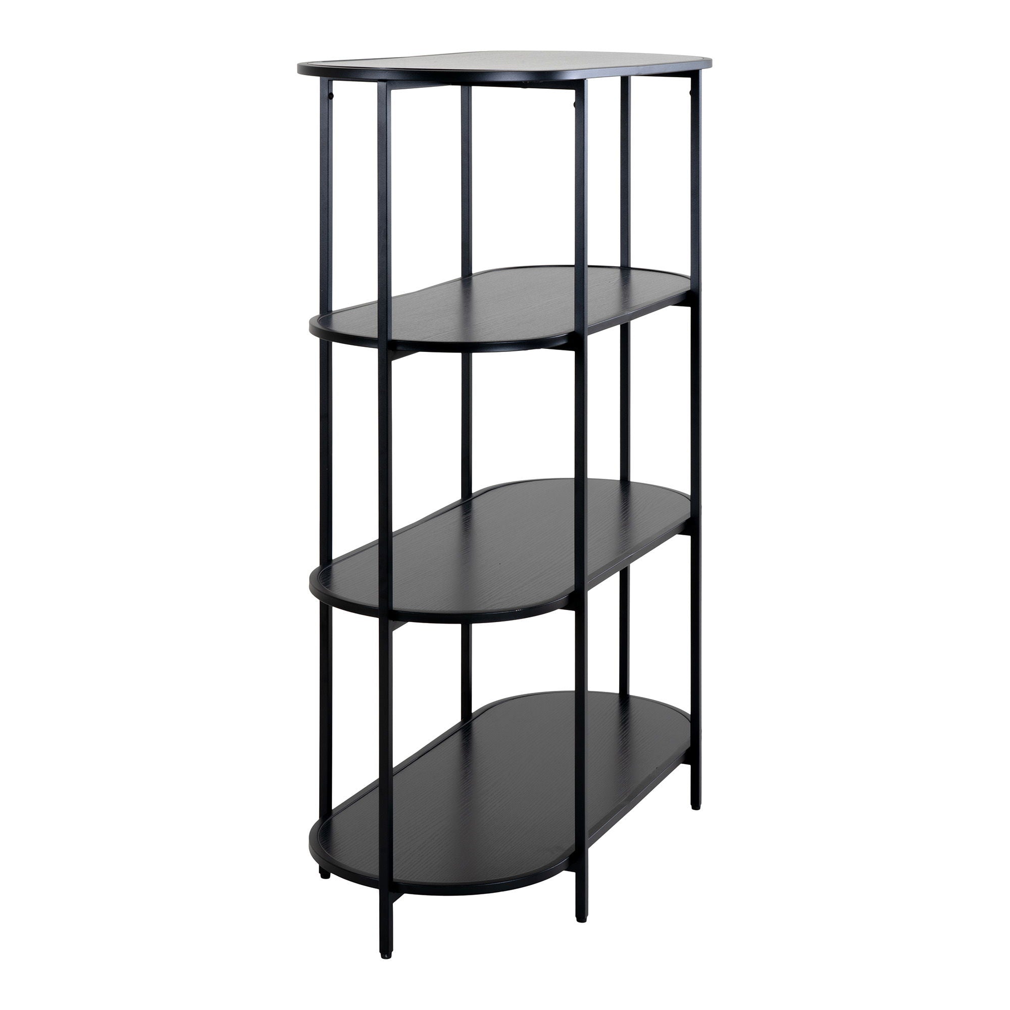 Vita shelf - Oval shelf, 4 shelves, black, black frame 85x36x111 cm